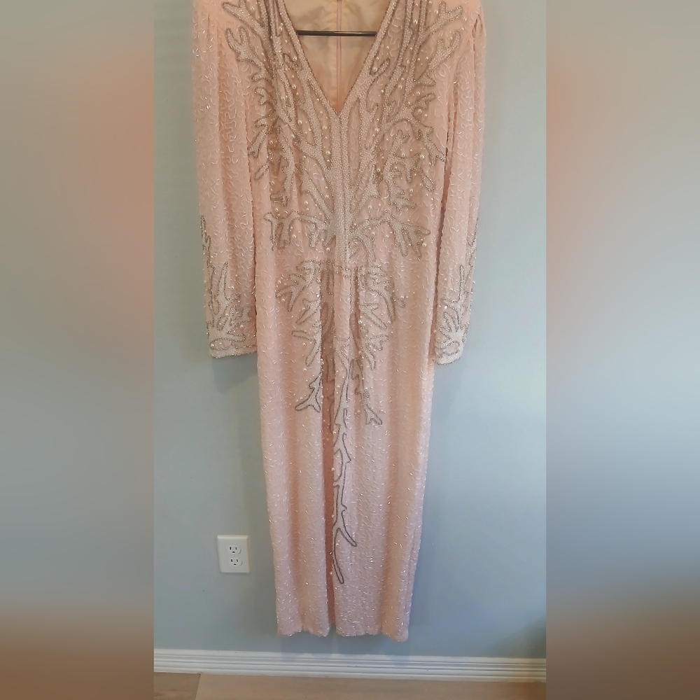 Vintage soft pink beaded sparkling long dress